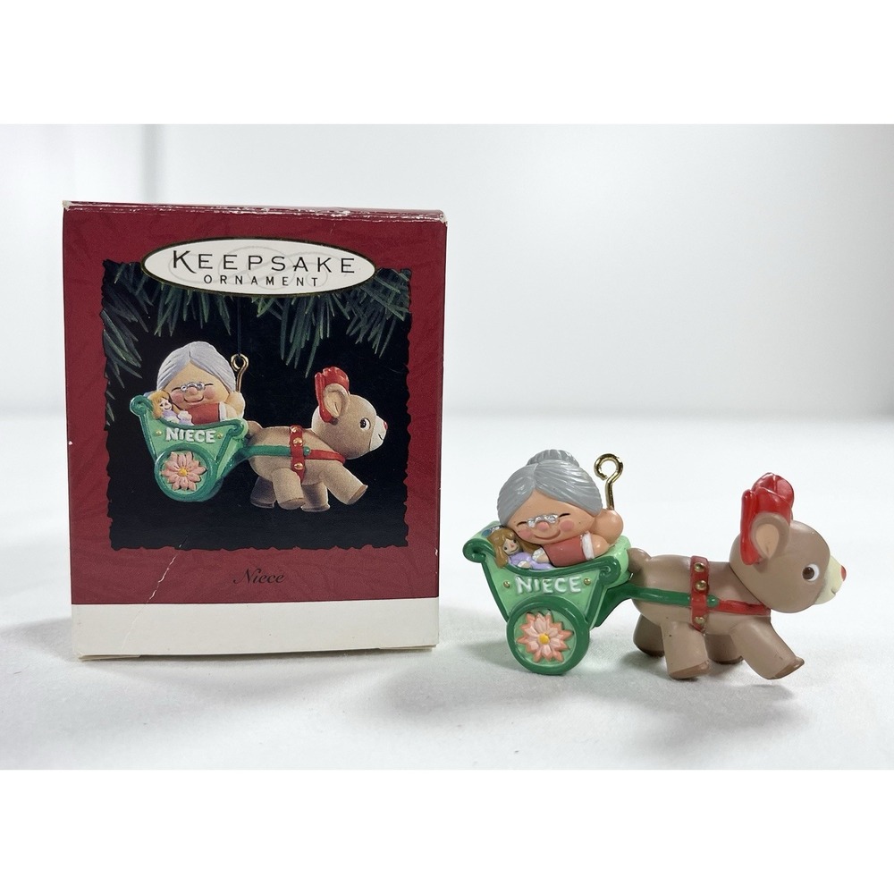 Vintage 1994 Hallmark Keepsake Niece Christmas Ornament Mrs Claus Reindeer Box